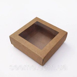 Коробка з крафт картону з віконцем, 80x80x30 мм. BOX3KR39 фото