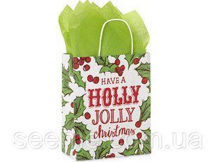 Пакет крафт подарочный "Holly Jolly Christmas", 205x125x260 мм В7 фото