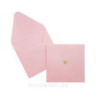 Конверт 105x105 мм с тиснением, цвет Blush (нежно-розовый), золотое сердце, КОМПЛЕКТ 10 шт. ENV-H66-T фото