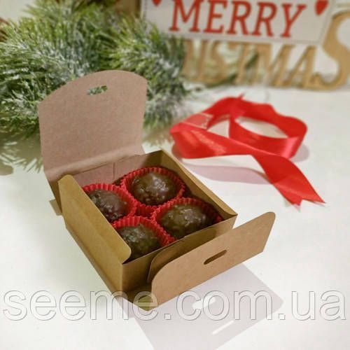 Коробка из крафт картона на ленте, 80х80х35 мм BOX3KR90 фото