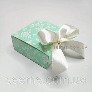 Коробка подарункова, 80х80х35 мм, колір м'ятний з малюнком BOX55304 фото