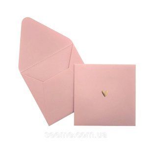 Конверт 105x105 мм з тисненням, колір тілесно-рожевий (cipria rose), золоте серце, КОМПЛЕКТ 10 шт. ENV-H47-T фото